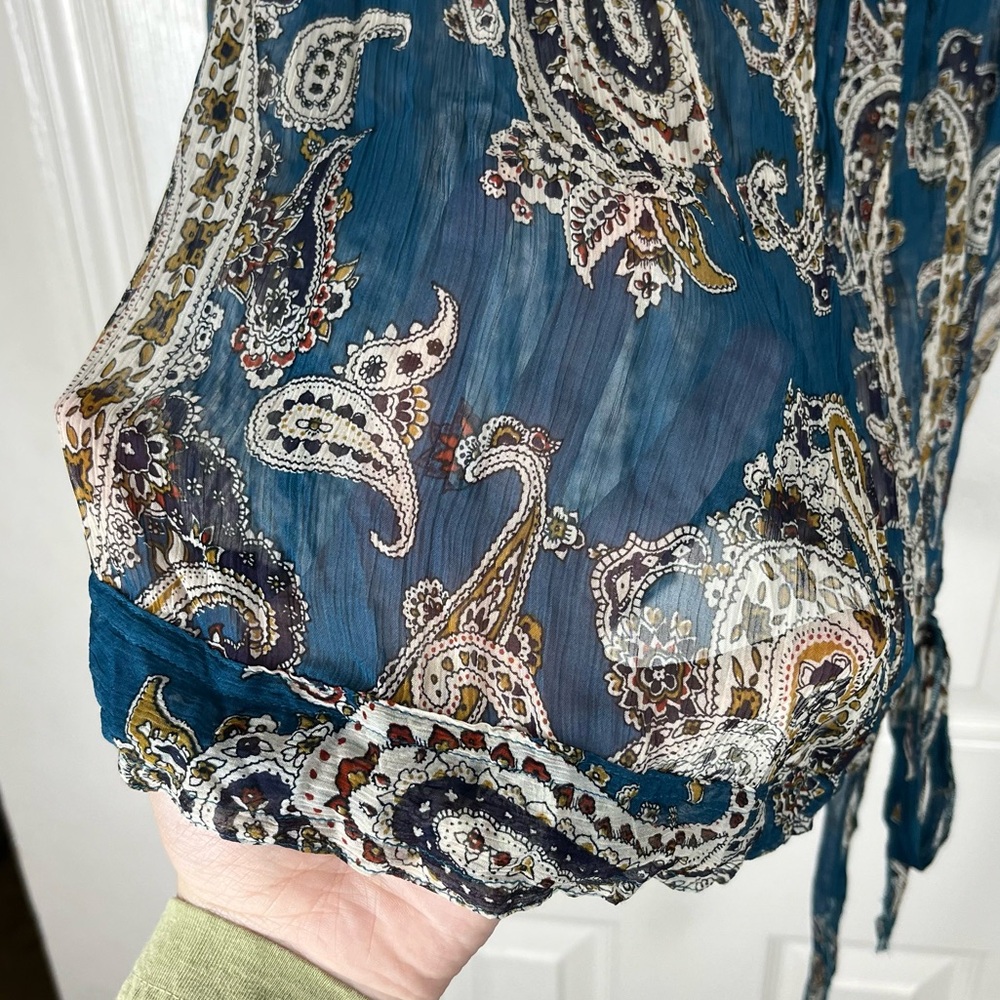 Lucky Brand Boho Western Semi-Sheer Paisley Print Peasant Blouse Top 3X - Picture 4 of 8